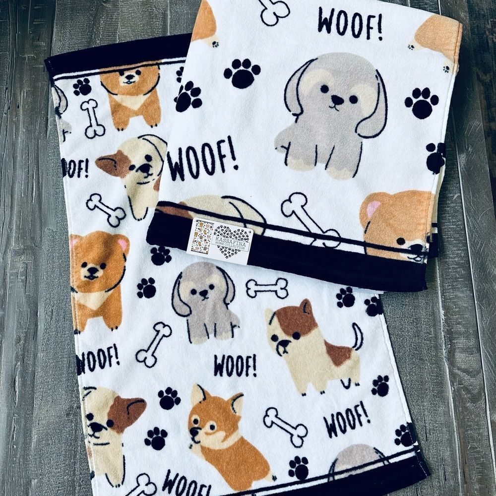 Woof! Puppy Dogs Bath Hand Towels Dog Paw Print Set
